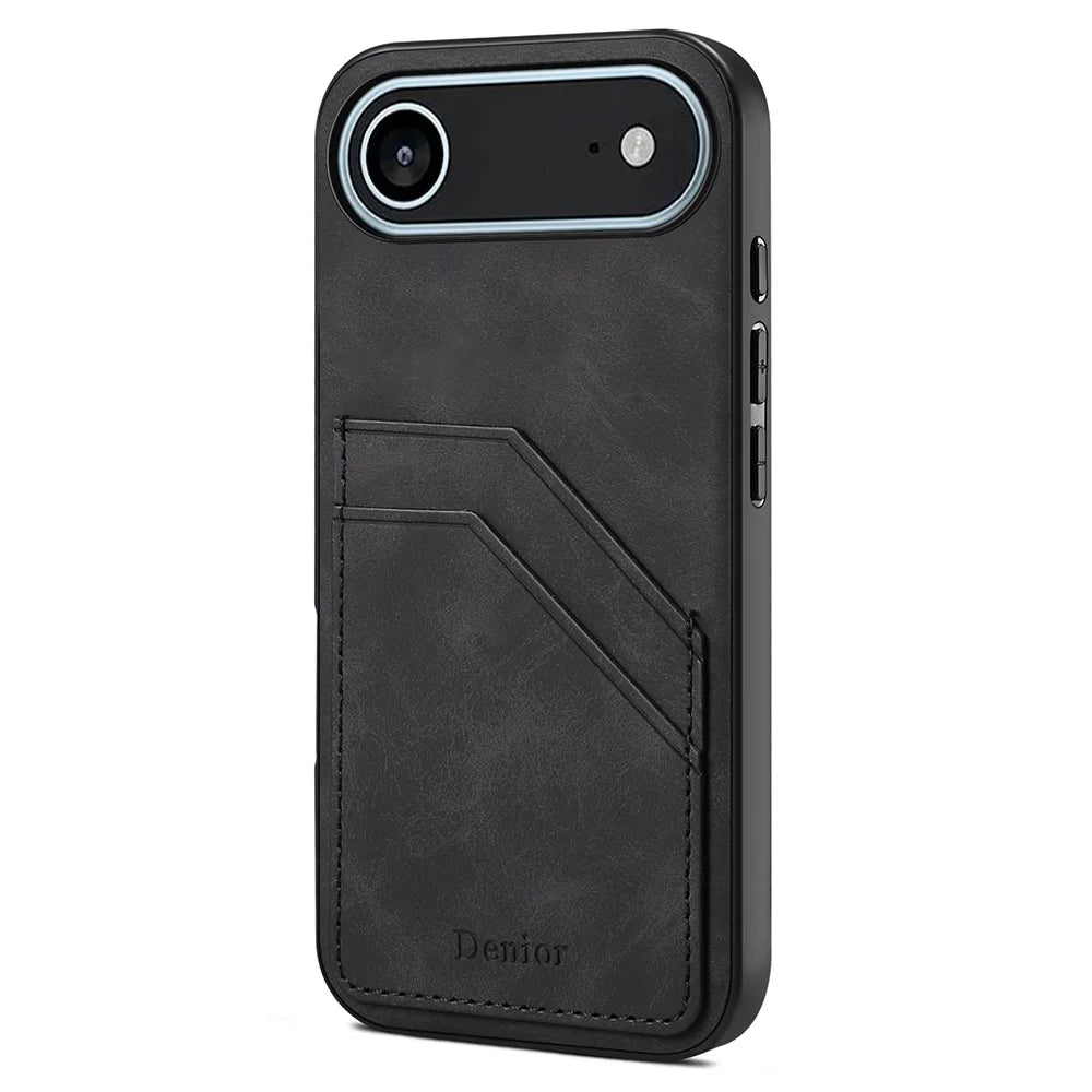 DENIOR For iPhone Air Case Dual Card Slots PU Leather + TPU + PC Phone Cover - Black - 1