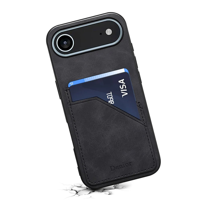 DENIOR For iPhone Air Case Dual Card Slots PU Leather + TPU + PC Phone Cover - Black - 2