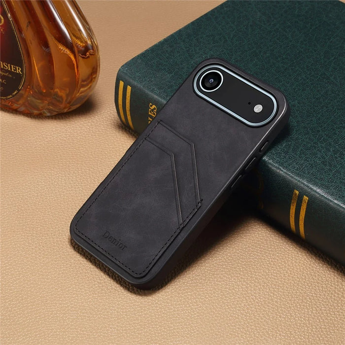 DENIOR For iPhone Air Case Dual Card Slots PU Leather + TPU + PC Phone Cover - Black - 5