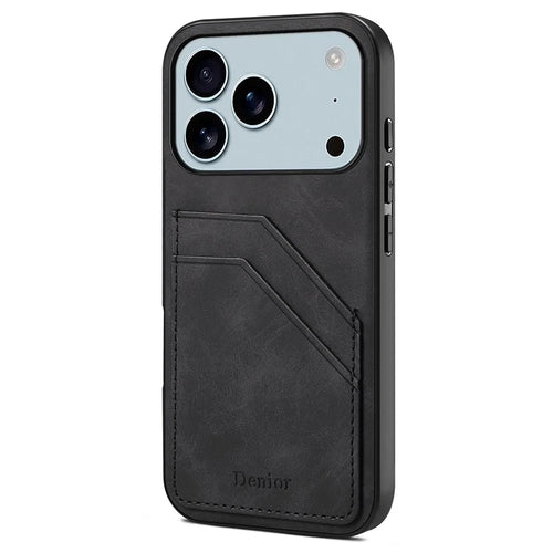 DENIOR For iPhone 17 Pro Case Dual Card Slots PU Leather + TPU + PC Phone Cover - Black - 1