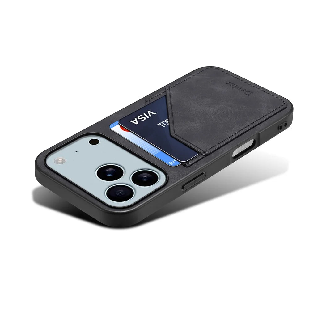 DENIOR For iPhone 17 Pro Case Dual Card Slots PU Leather + TPU + PC Phone Cover - Black - 3