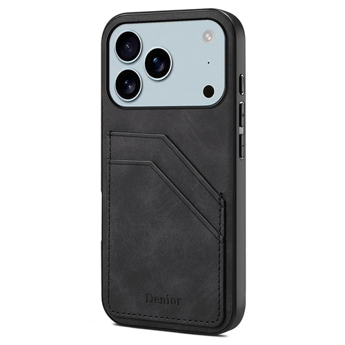 DENIOR For iPhone 17 Pro Max Case Dual Card Slots PU Leather + TPU + PC Phone Cover - Black - 1