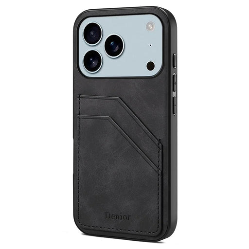 DENIOR For iPhone 17 Pro Max Case Dual Card Slots PU Leather + TPU + PC Phone Cover - Black - 1