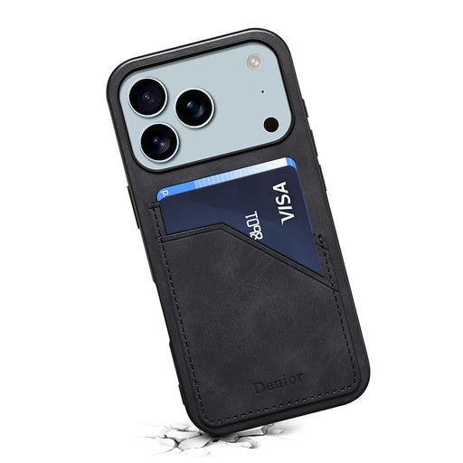 DENIOR For iPhone 17 Pro Max Case Dual Card Slots PU Leather + TPU + PC Phone Cover - Black - 2