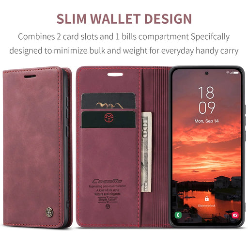 CASEME For Samsung Galaxy S25 FE Wallet Case  013 Series PU Leather Phone Cover Stand - Red - 2