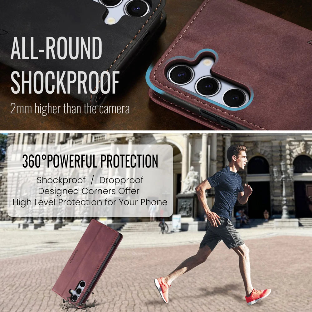 CASEME For Samsung Galaxy S25 FE Wallet Case  013 Series PU Leather Phone Cover Stand - Red - 6