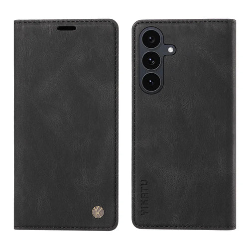 YIKATU For Samsung Galaxy S25 FE Leather Cover  YK-004 Skin-Touch Wallet Phone Cases - Black - 1