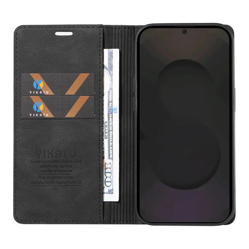 YIKATU For Samsung Galaxy S25 FE Leather Cover  YK-004 Skin-Touch Wallet Phone Cases - Black - 2