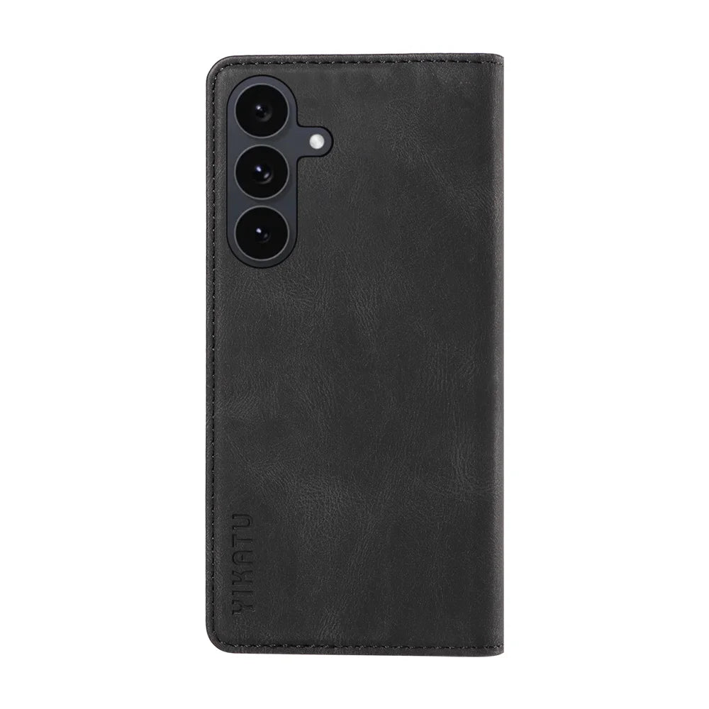 YIKATU For Samsung Galaxy S25 FE Leather Cover  YK-004 Skin-Touch Wallet Phone Cases - Black - 6