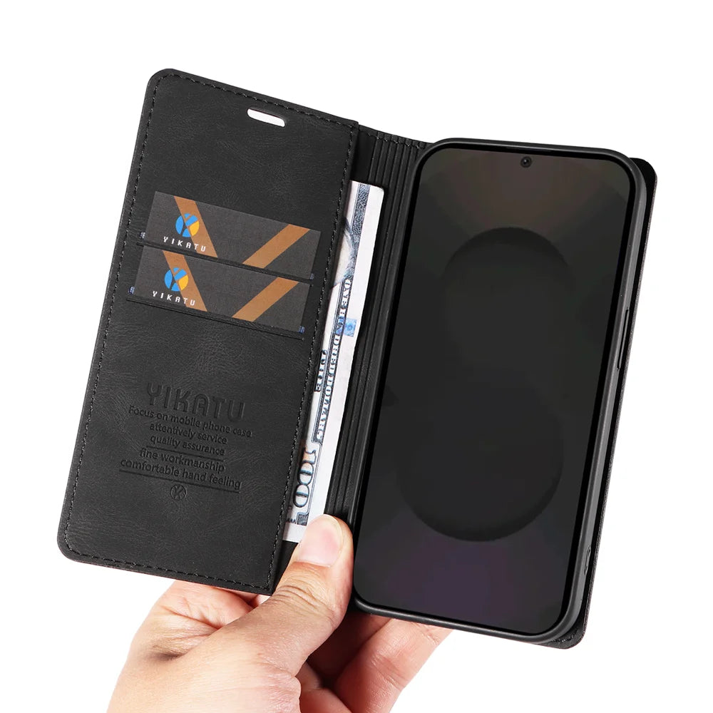 YIKATU For Samsung Galaxy S25 FE Leather Cover  YK-004 Skin-Touch Wallet Phone Cases - Black - 7