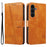 For Samsung Galaxy S25 FE Wallet Case T-Shape Lines Leather Phone Cover Stand - Brown - 1