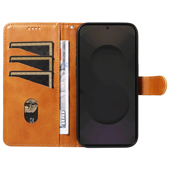 For Samsung Galaxy S25 FE Wallet Case T-Shape Lines Leather Phone Cover Stand - Brown - 2
