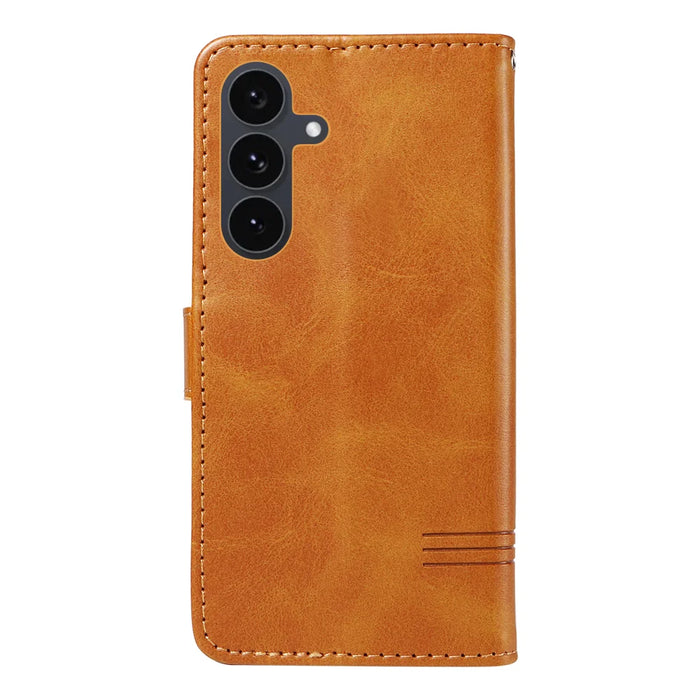 For Samsung Galaxy S25 FE Wallet Case T-Shape Lines Leather Phone Cover Stand - Brown - 7