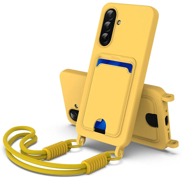For Samsung Galaxy A56 5G  /  A36 5G Liquid Silicone Case Phone Back Cover with Short Strap - Yellow - 1