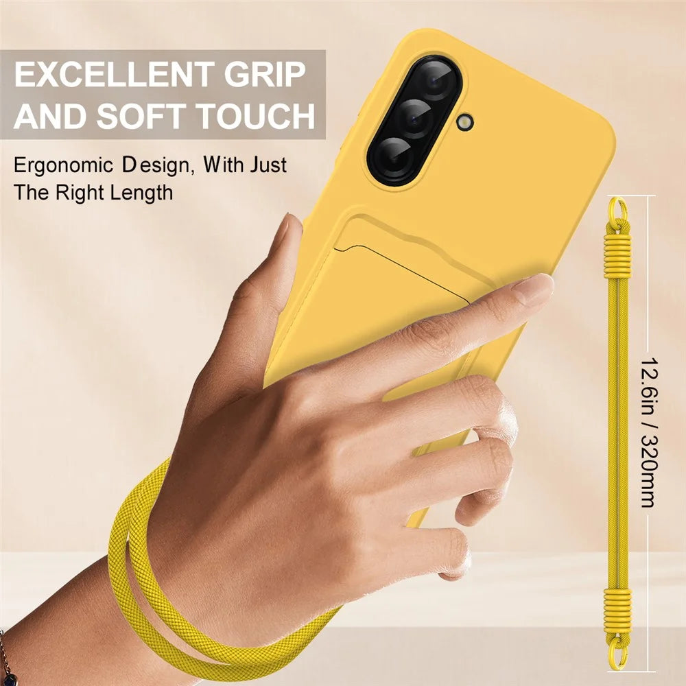 For Samsung Galaxy A56 5G  /  A36 5G Liquid Silicone Case Phone Back Cover with Short Strap - Yellow - 3