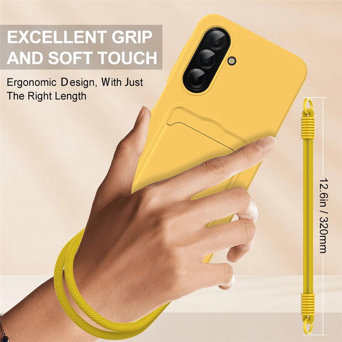 For Samsung Galaxy A56 5G  /  A36 5G Liquid Silicone Case Phone Back Cover with Short Strap - Yellow - 3