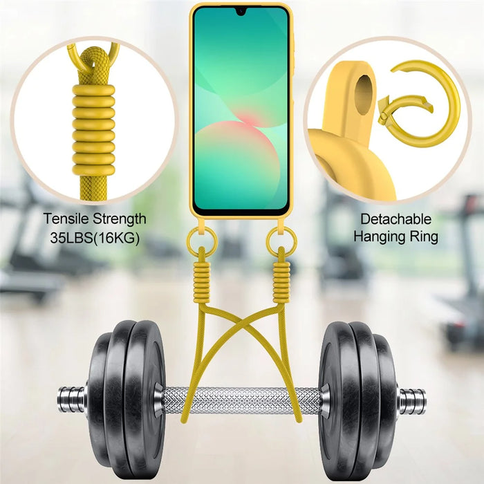 For Samsung Galaxy A56 5G  /  A36 5G Liquid Silicone Case Phone Back Cover with Short Strap - Yellow - 4