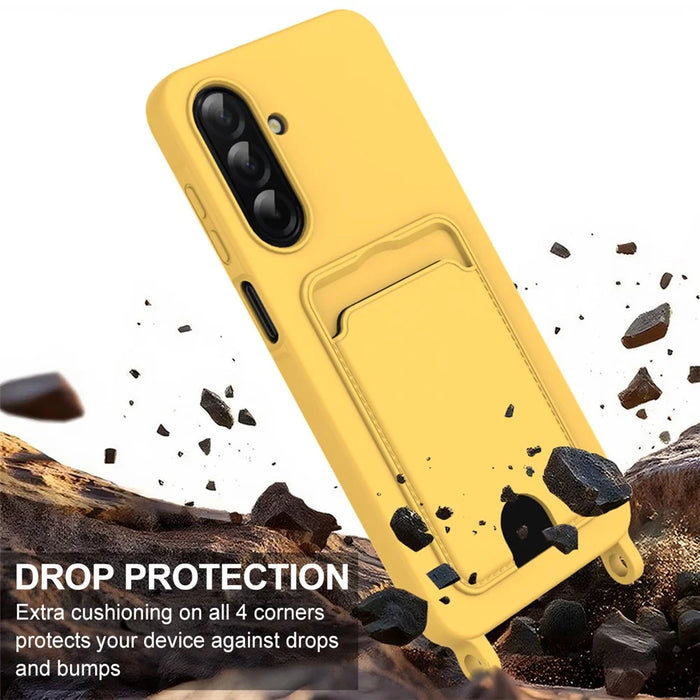 For Samsung Galaxy A56 5G  /  A36 5G Liquid Silicone Case Phone Back Cover with Short Strap - Yellow - 5