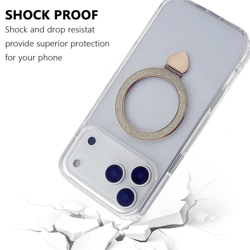 For iPhone 17 Pro Max Case TPU + Acrylic Clear Phone Cover with Glitter Ring Kickstand - Black - 7