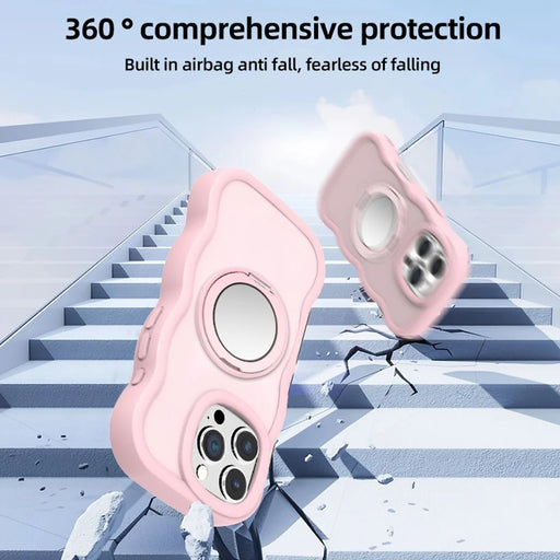 For iPhone 16 Pro Magnetic Case Wave Edge TPU + Acrylic Phone Cover with Mirror Kickstand - Pink - 2