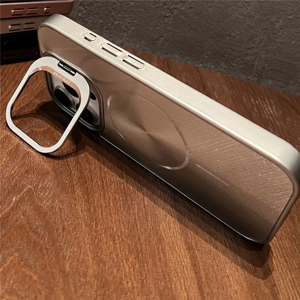 For iPhone 16 Pro Case Compatible with MagSafe Starry Glitter PC Phone Cover Case with Lens Frame Kickstand - Grey - 6