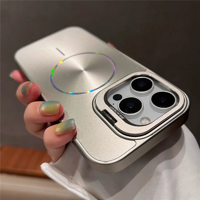 For iPhone 16 Pro Max Case Compatible with MagSafe Starry Glitter PC Phone Cover Case with Lens Frame Kickstand - Grey - 2