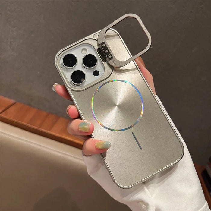 For iPhone 16 Pro Max Case Compatible with MagSafe Starry Glitter PC Phone Cover Case with Lens Frame Kickstand - Grey - 5