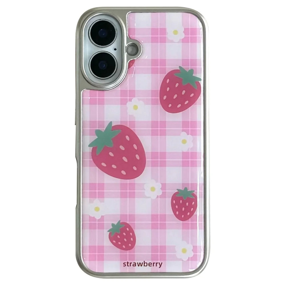 For iPhone 16 Case Epoxy Strawberry Pattern Hard PC Phone Cover - 1