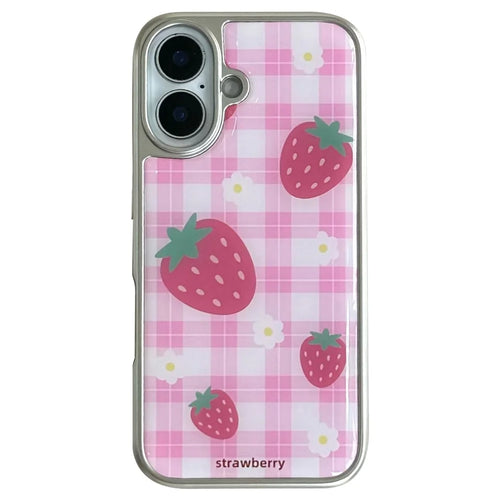 For iPhone 16 Case Epoxy Strawberry Pattern Hard PC Phone Cover - 1