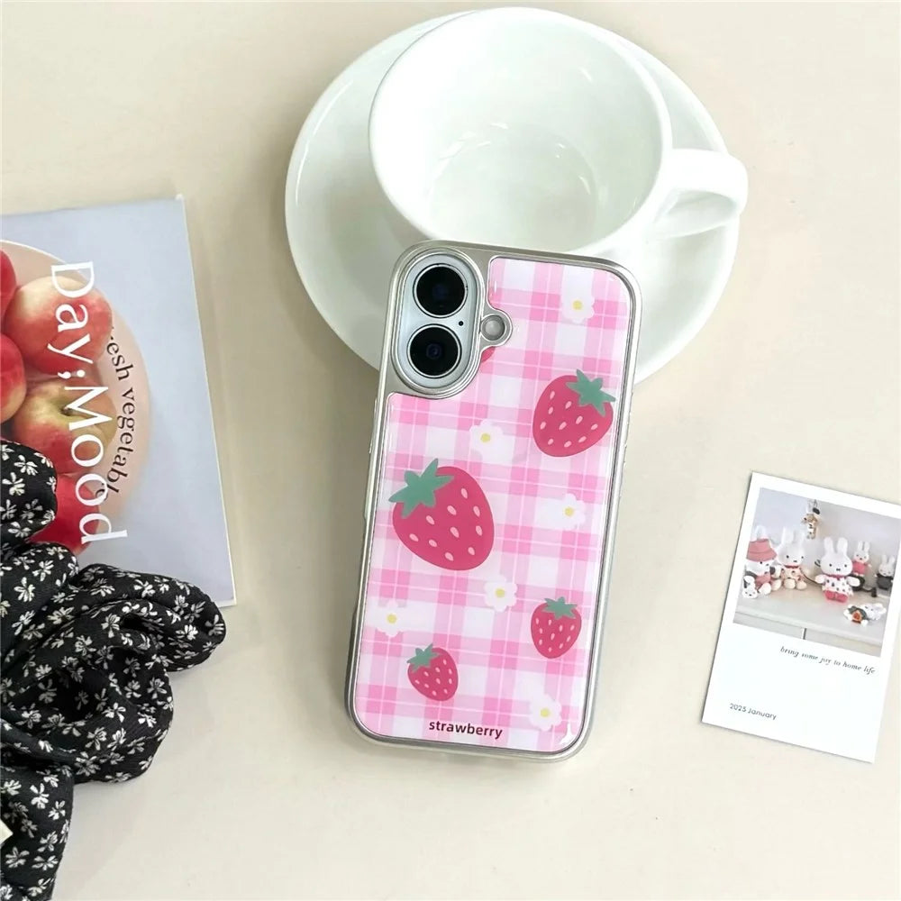 For iPhone 16 Case Epoxy Strawberry Pattern Hard PC Phone Cover - 2
