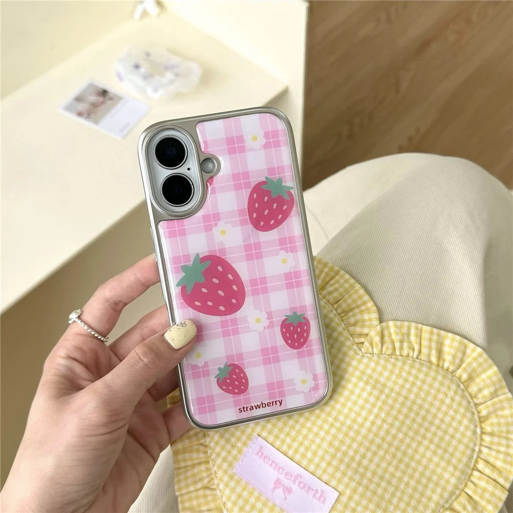 For iPhone 16 Case Epoxy Strawberry Pattern Hard PC Phone Cover - 3
