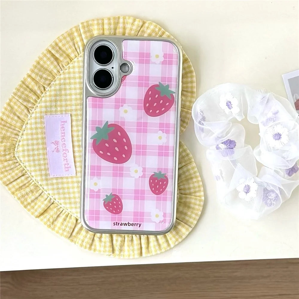 For iPhone 16 Case Epoxy Strawberry Pattern Hard PC Phone Cover - 4