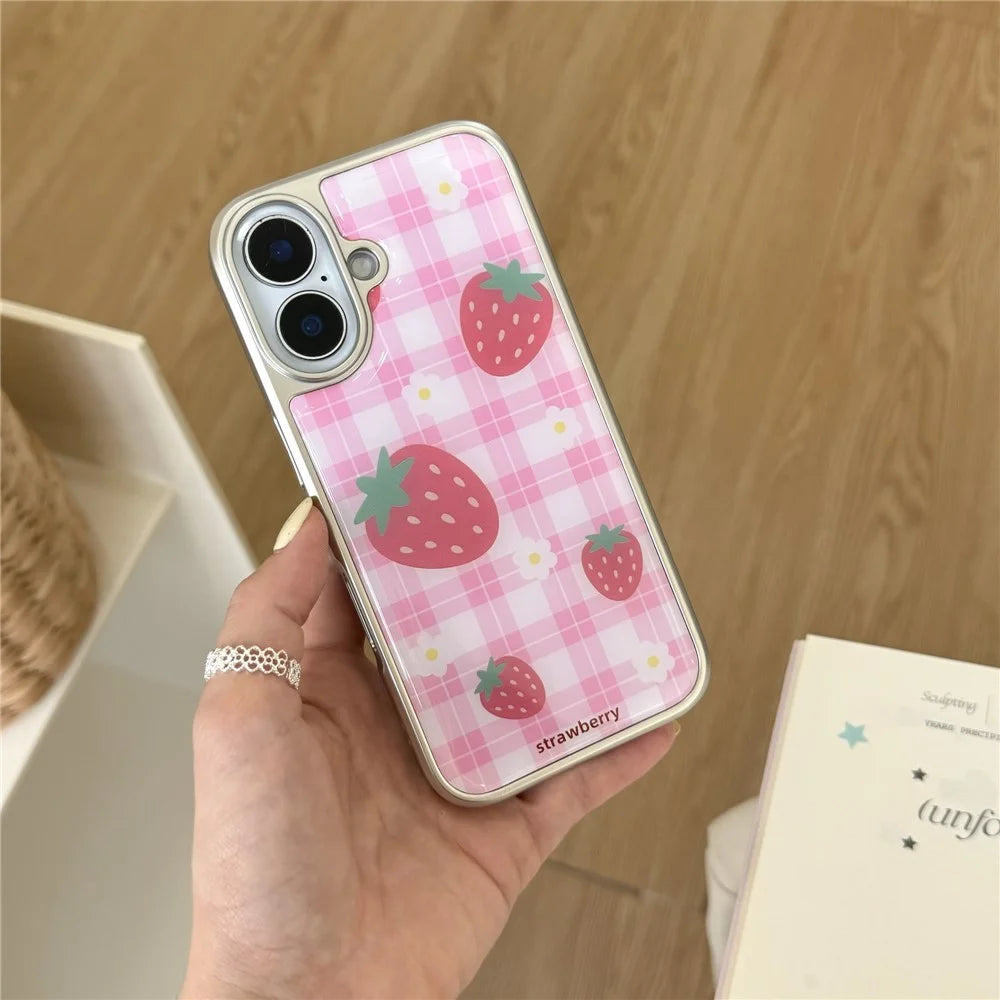 For iPhone 16 Case Epoxy Strawberry Pattern Hard PC Phone Cover - 5