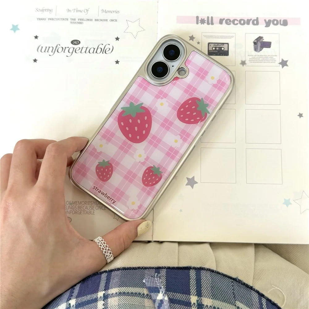 For iPhone 16 Case Epoxy Strawberry Pattern Hard PC Phone Cover - 6