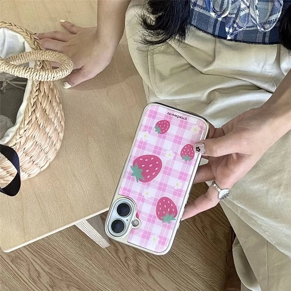 For iPhone 16 Case Epoxy Strawberry Pattern Hard PC Phone Cover - 7