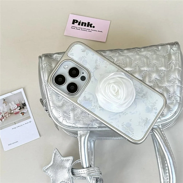 For iPhone 15 Pro Case 3D Camellia Charm Hard PC Epoxy Phone Cover - 5