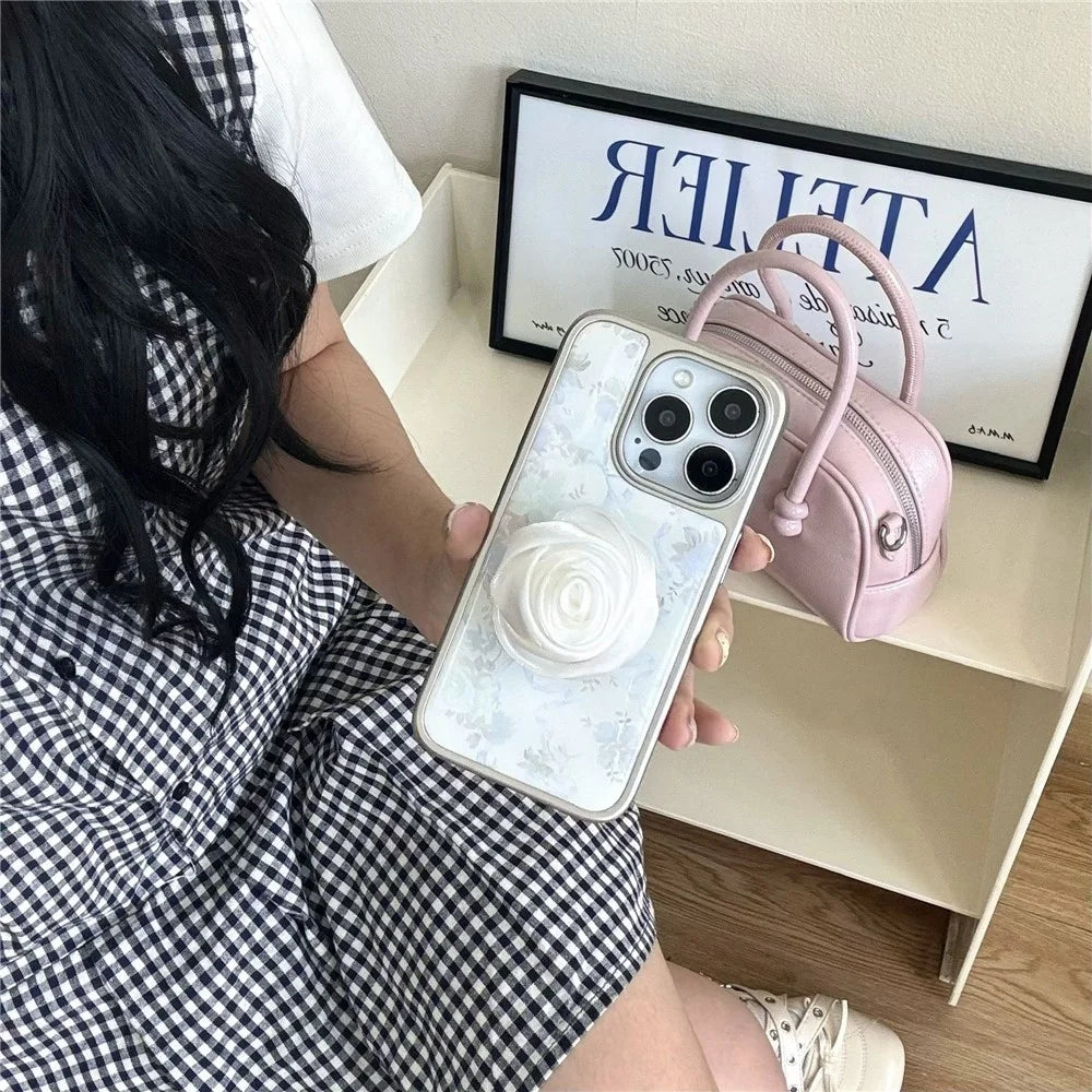 For iPhone 15 Pro Max Case 3D Camellia Charm Hard PC Epoxy Phone Cover - 7