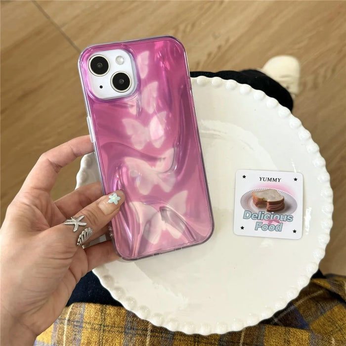 For iPhone 15 Case Gradient Butterflies Double-Sided IMD TPU Shockproof Phone Cover - 2