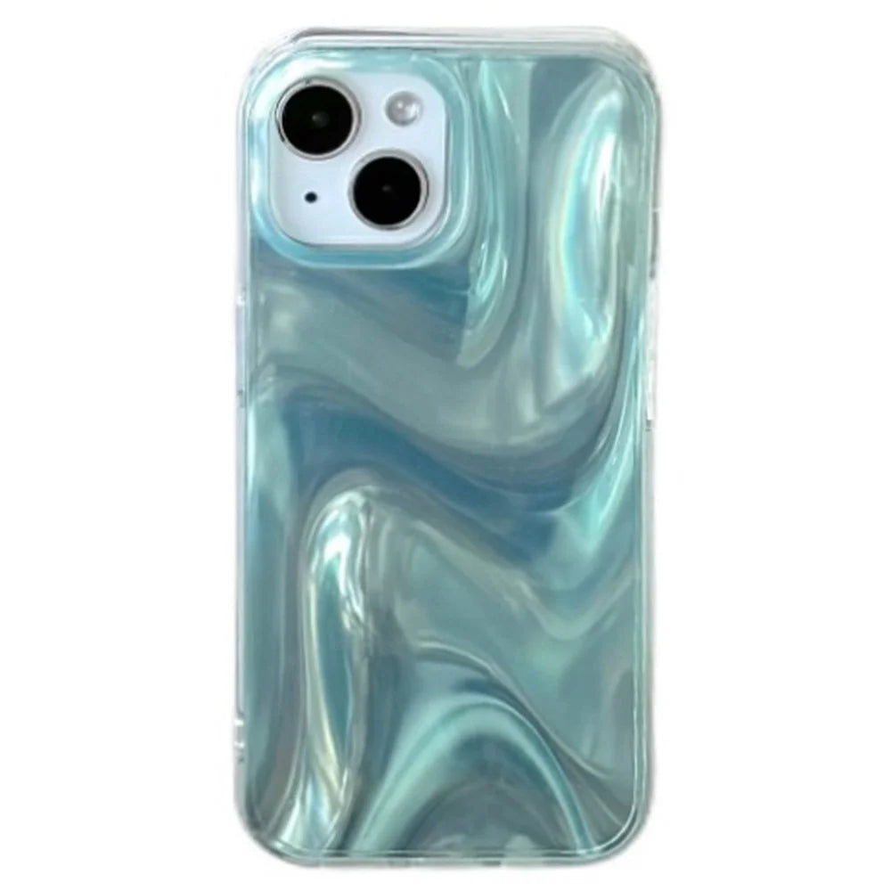 For iPhone 15 Case Satin Swirl Texture Double-Sided IMD TPU Phone Cover - Green - 1
