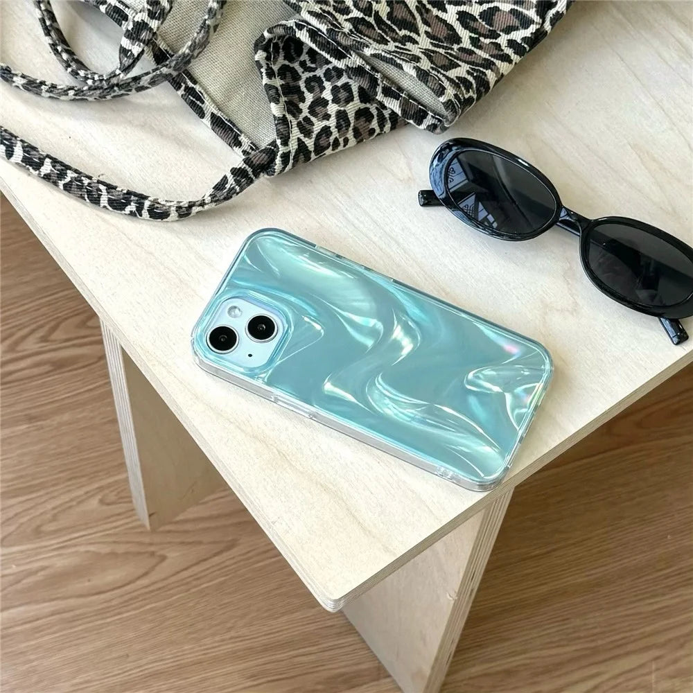 For iPhone 15 Case Satin Swirl Texture Double-Sided IMD TPU Phone Cover - Green - 2