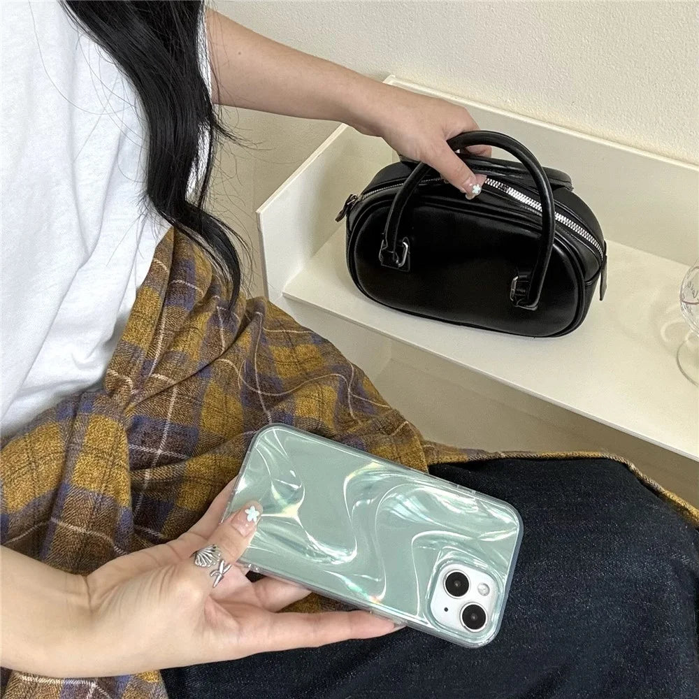 For iPhone 15 Case Satin Swirl Texture Double-Sided IMD TPU Phone Cover - Green - 5