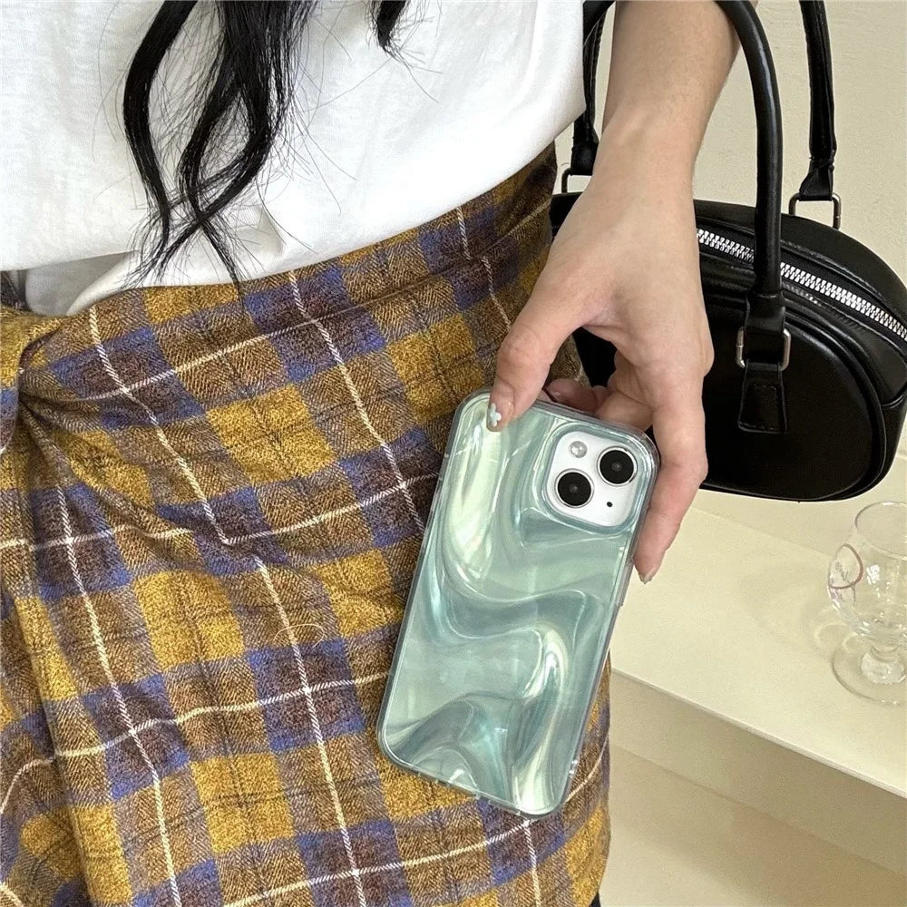 For iPhone 15 Case Satin Swirl Texture Double-Sided IMD TPU Phone Cover - Green - 6