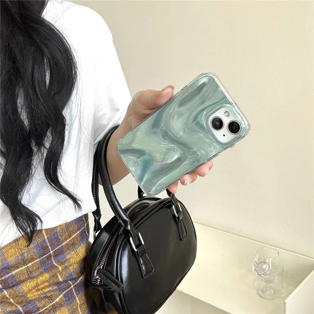 For iPhone 15 Case Satin Swirl Texture Double-Sided IMD TPU Phone Cover - Green - 7
