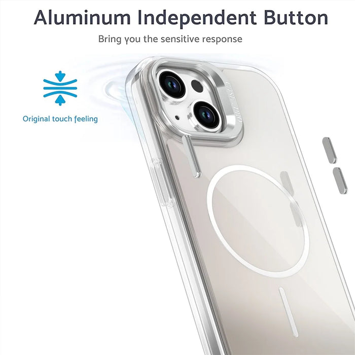 For iPhone 15 Case Compatible with MagSafe TPU + Acrylic Gradient Phone Cover with Kickstand - White - 3
