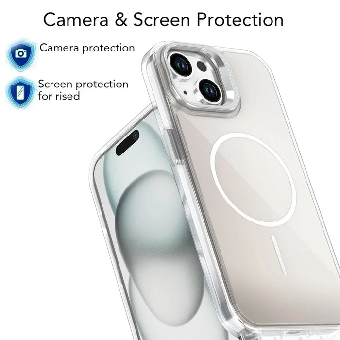 For iPhone 15 Case Compatible with MagSafe TPU + Acrylic Gradient Phone Cover with Kickstand - White - 4