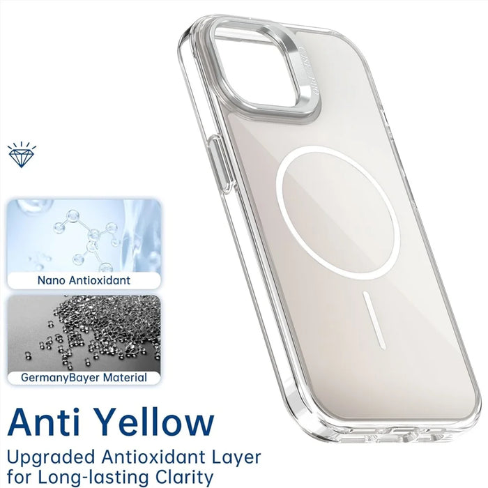 For iPhone 15 Case Compatible with MagSafe TPU + Acrylic Gradient Phone Cover with Kickstand - White - 5