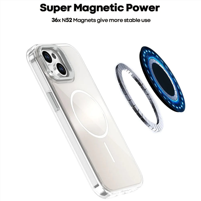 For iPhone 15 Case Compatible with MagSafe TPU + Acrylic Gradient Phone Cover with Kickstand - White - 6