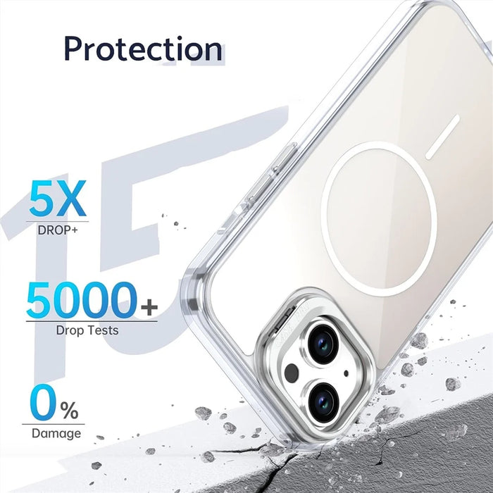 For iPhone 15 Case Compatible with MagSafe TPU + Acrylic Gradient Phone Cover with Kickstand - White - 7