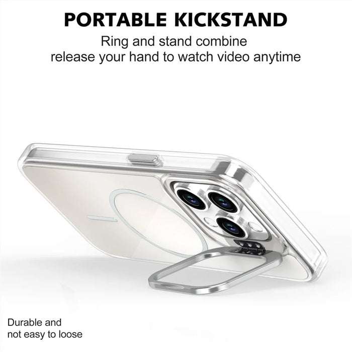 For iPhone 15 Pro Case Compatible with MagSafe TPU + Acrylic Gradient Phone Cover with Kickstand - White - 2