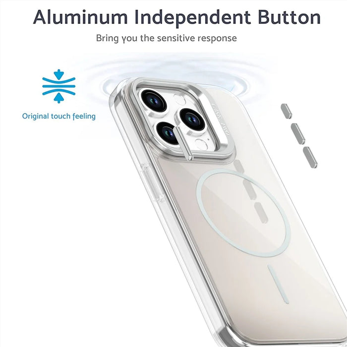 For iPhone 15 Pro Case Compatible with MagSafe TPU + Acrylic Gradient Phone Cover with Kickstand - White - 3